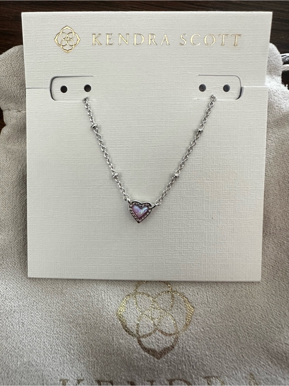 Kendra Scott Silver Mini Ari Heart Necklace Bubblegum Pink Kyocera Opal Stone